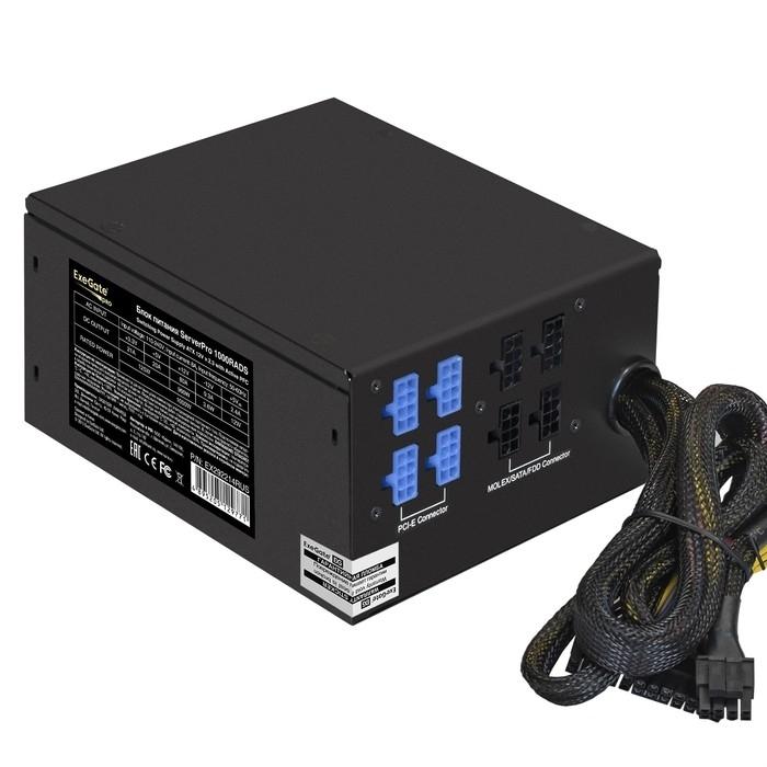 Exegate EX292214RUS Серверный БП 1000W ExeGate ServerPRO-1000RADS (ATX, for 3U+ cases, APFC, КПД 82% (80 PLUS), 14cm fan, 24pin, 2(4+4)pin, PCIe, 5xSATA, 4xIDE, Cable Management, black)