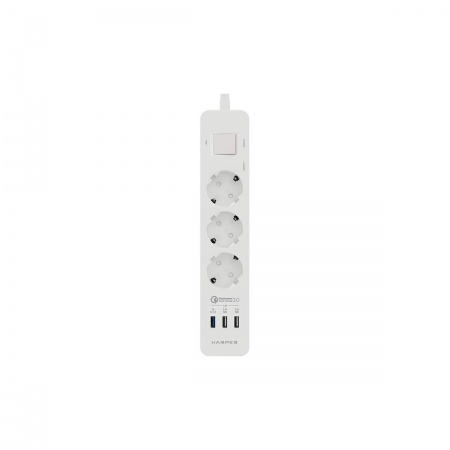 Harper Сетевой фильтр с USB зарядкой UCH-340 White QC3.0 (3 роз.,1,5м., 3 x USB (max 4.8A), 4000W) {H00002821}